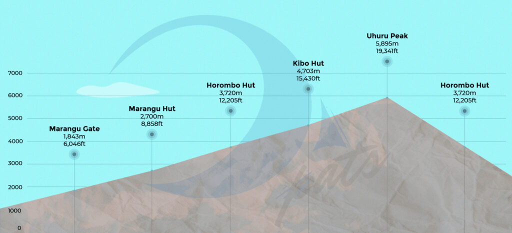 Marangu Route 5 Days Itinerary Mount Kilimanjaro Hike Distance And Elevation Gains