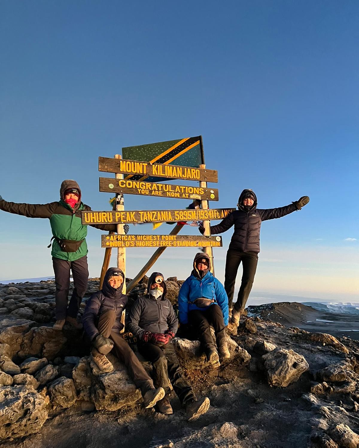 Alice, Diane, Amit, Rhiannon and Louise at Kilimanjaro's Summit