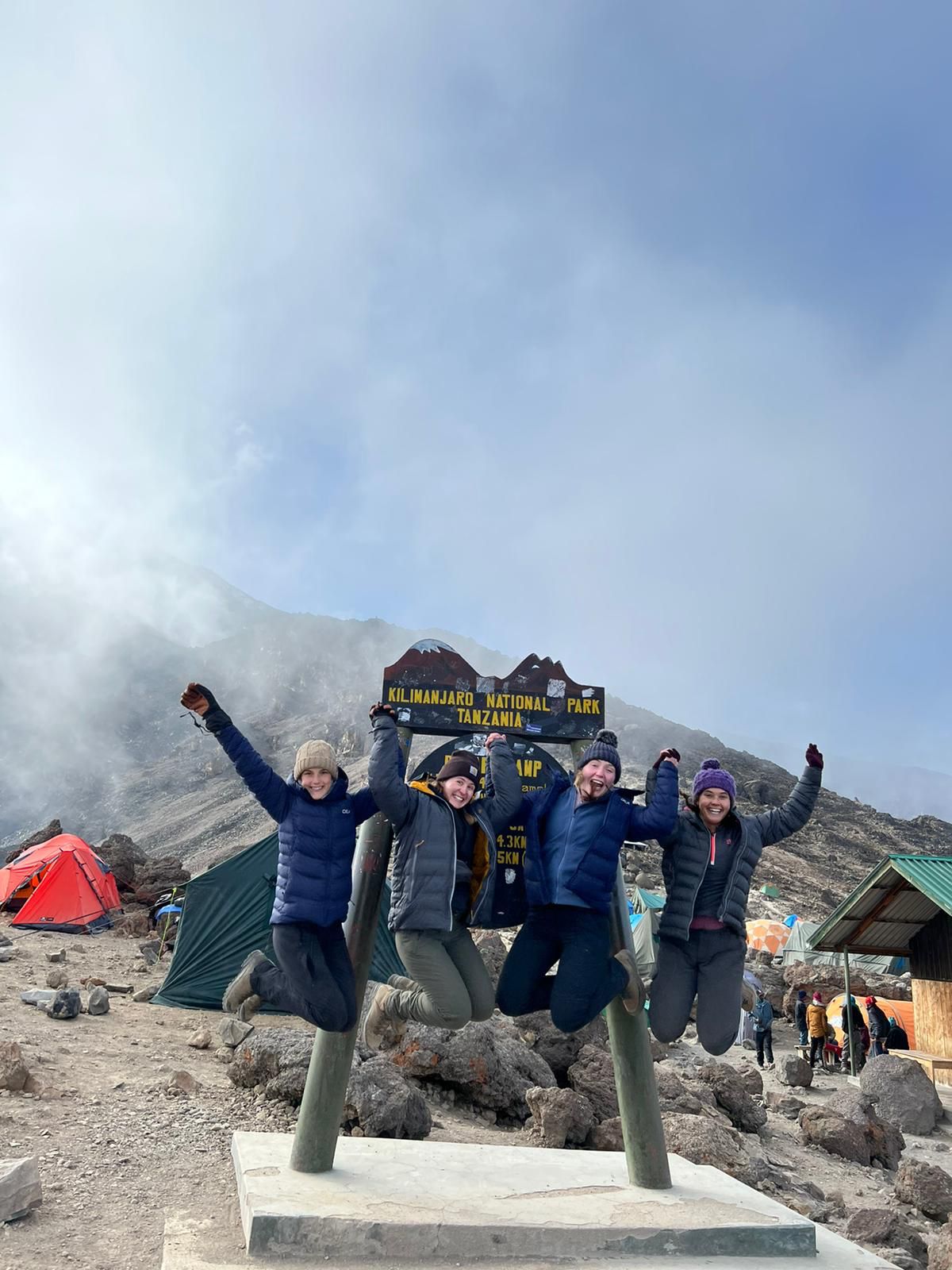 Alice, Diane, Amit, Rhiannon and Louise at Kilimanjaro's Barafu Camp