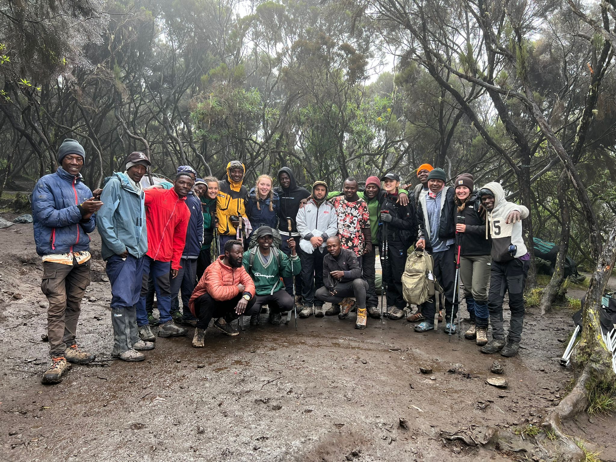 Alice, Diane, Amit, Rhiannon and Louise with their Kilimanjaro support crew