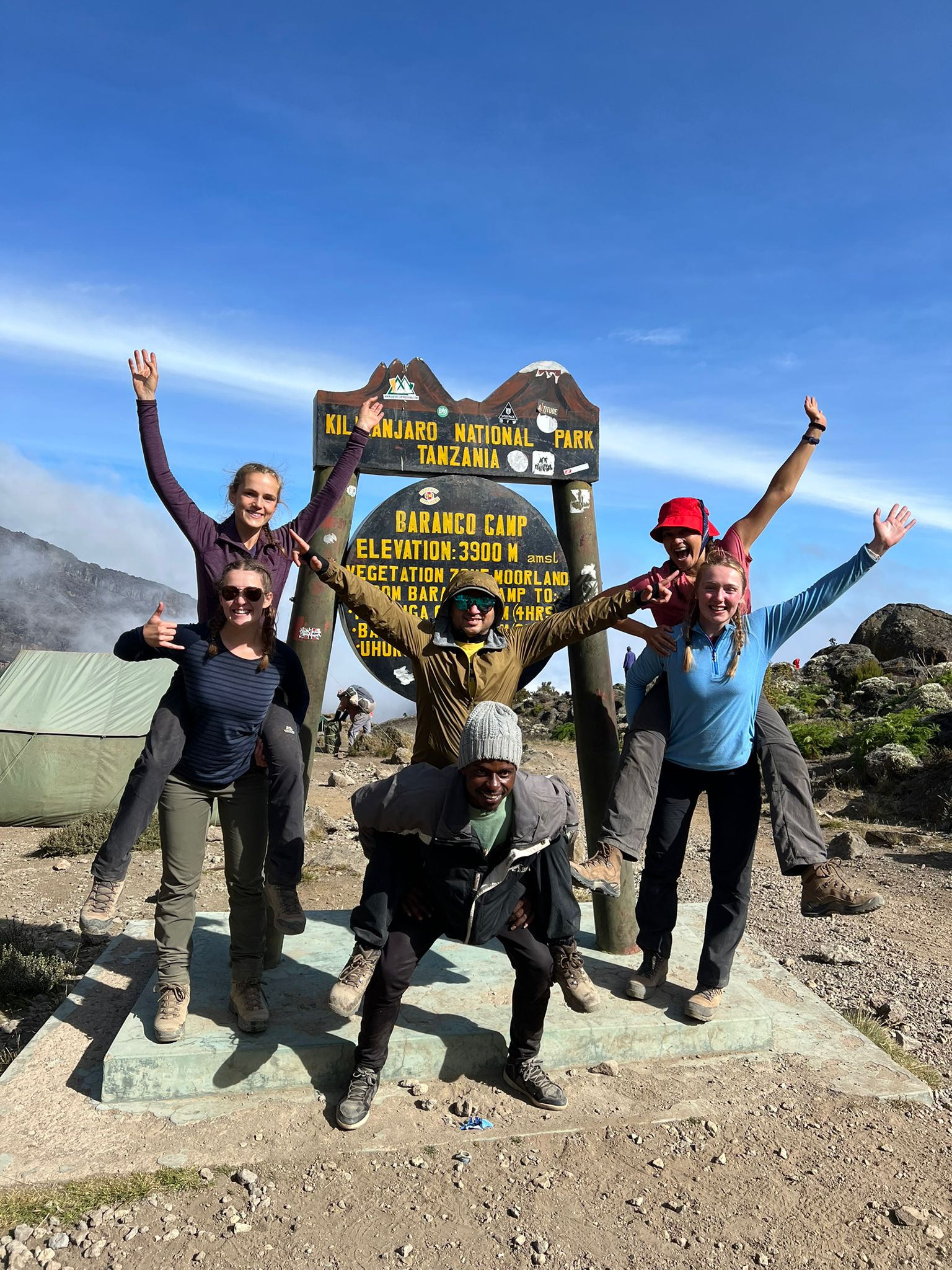 Alice, Diane, Amit, Rhiannon and Louise at Kilimanjaro's Barranco Camp