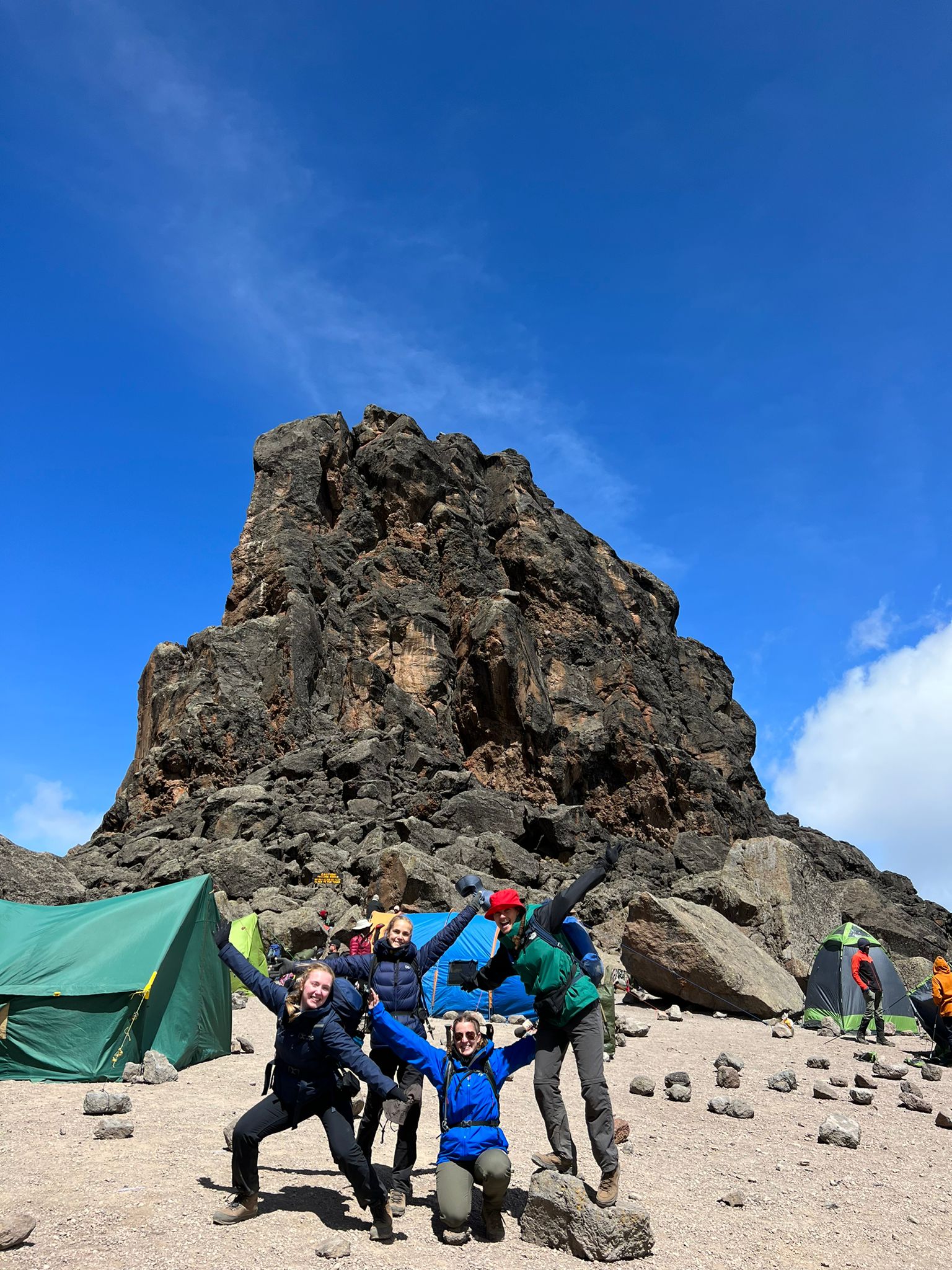 Alice, Diane, Amit, Rhiannon and Louise at Kilimanjaro's Lava Tower